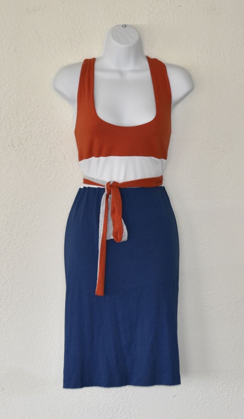 A5 NWT LACOSTE Red White Navy Colorblock Cotton Cross Back Dress Size 40 $135